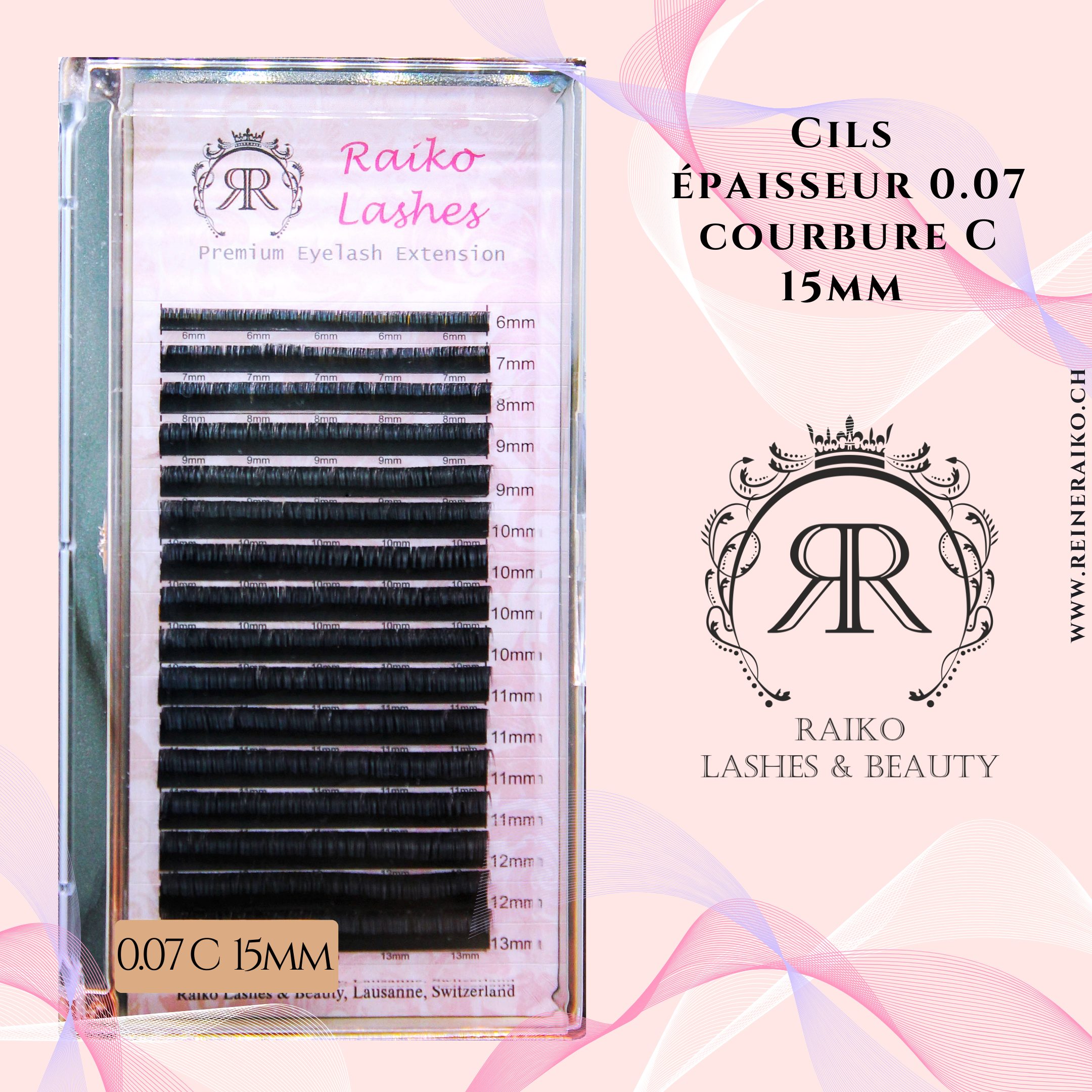 Cils Raiko Lashes Courbure C Epaisseur 0.07 Longueur 6, 7, 8, 9, 10, 11, 12, 13, 14, 15 mm – Image 2