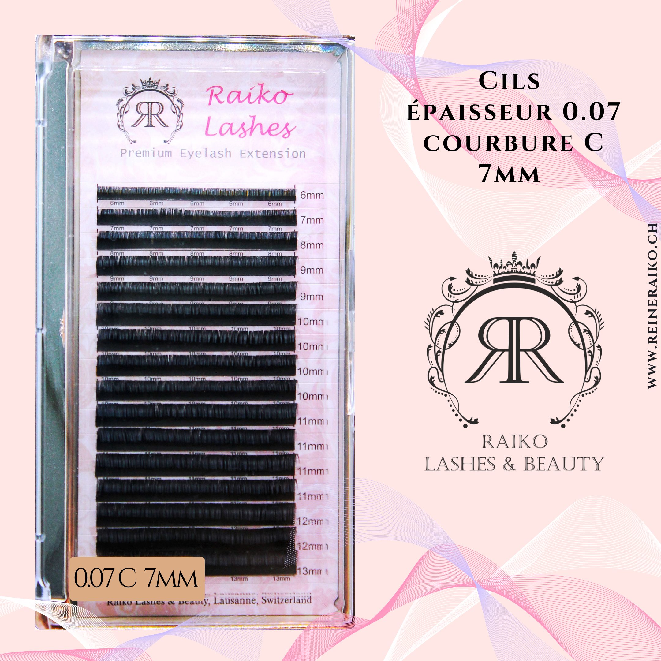 Cils Raiko Lashes Courbure C Epaisseur 0.07 Longueur 6, 7, 8, 9, 10, 11, 12, 13, 14, 15 mm – Image 11