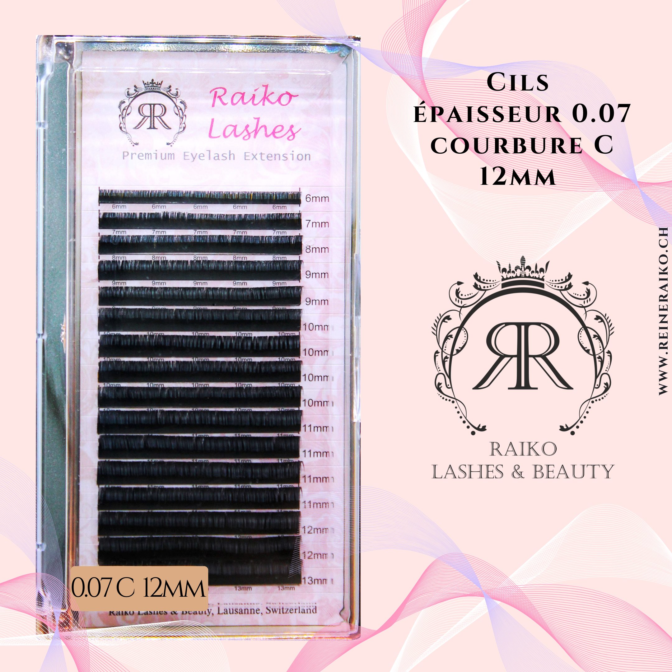 Cils Raiko Lashes Courbure C Epaisseur 0.07 Longueur 6, 7, 8, 9, 10, 11, 12, 13, 14, 15 mm – Image 5