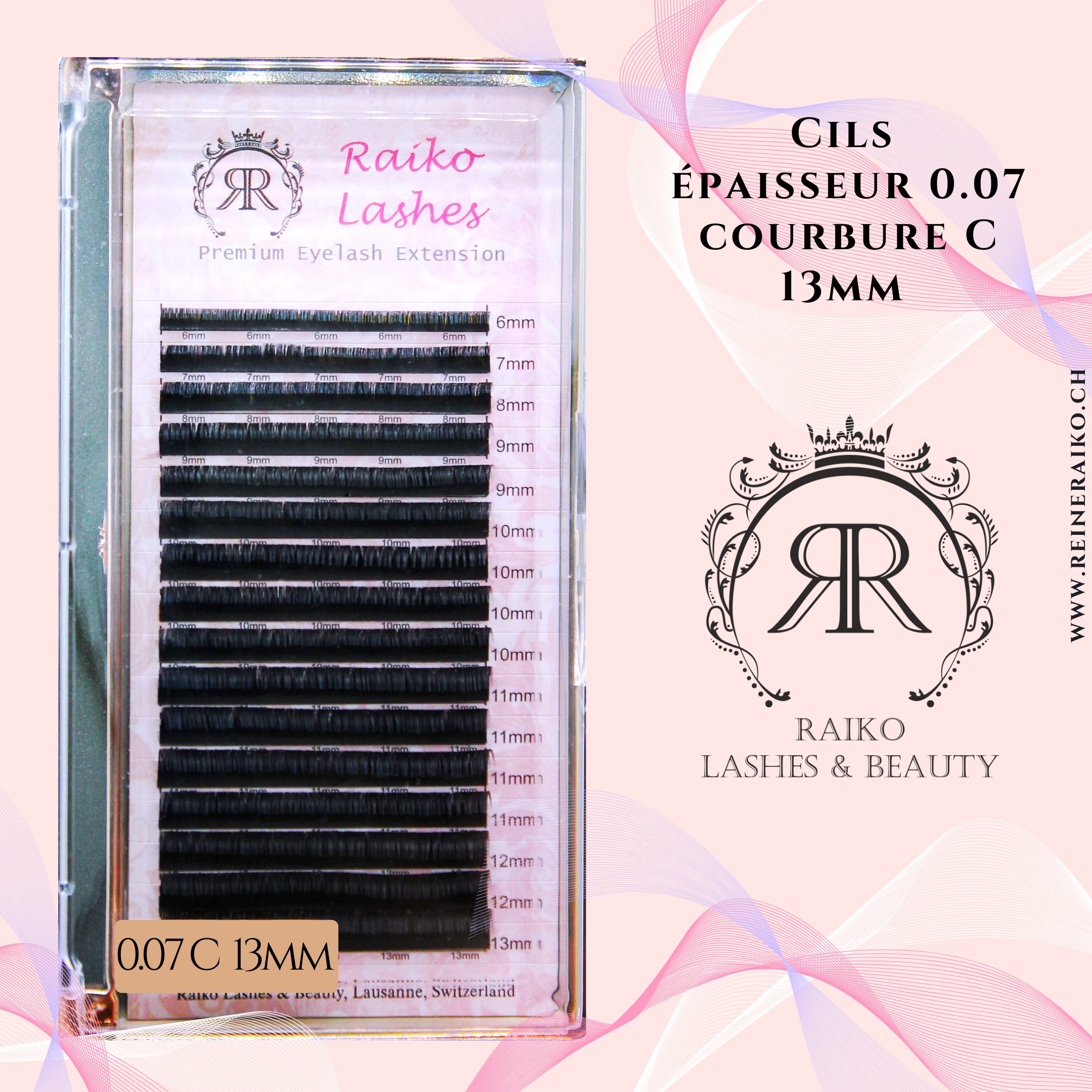 Cils Raiko Lashes Courbure C Epaisseur 0.07 Longueur 6, 7, 8, 9, 10, 11, 12, 13, 14, 15 mm – Image 4