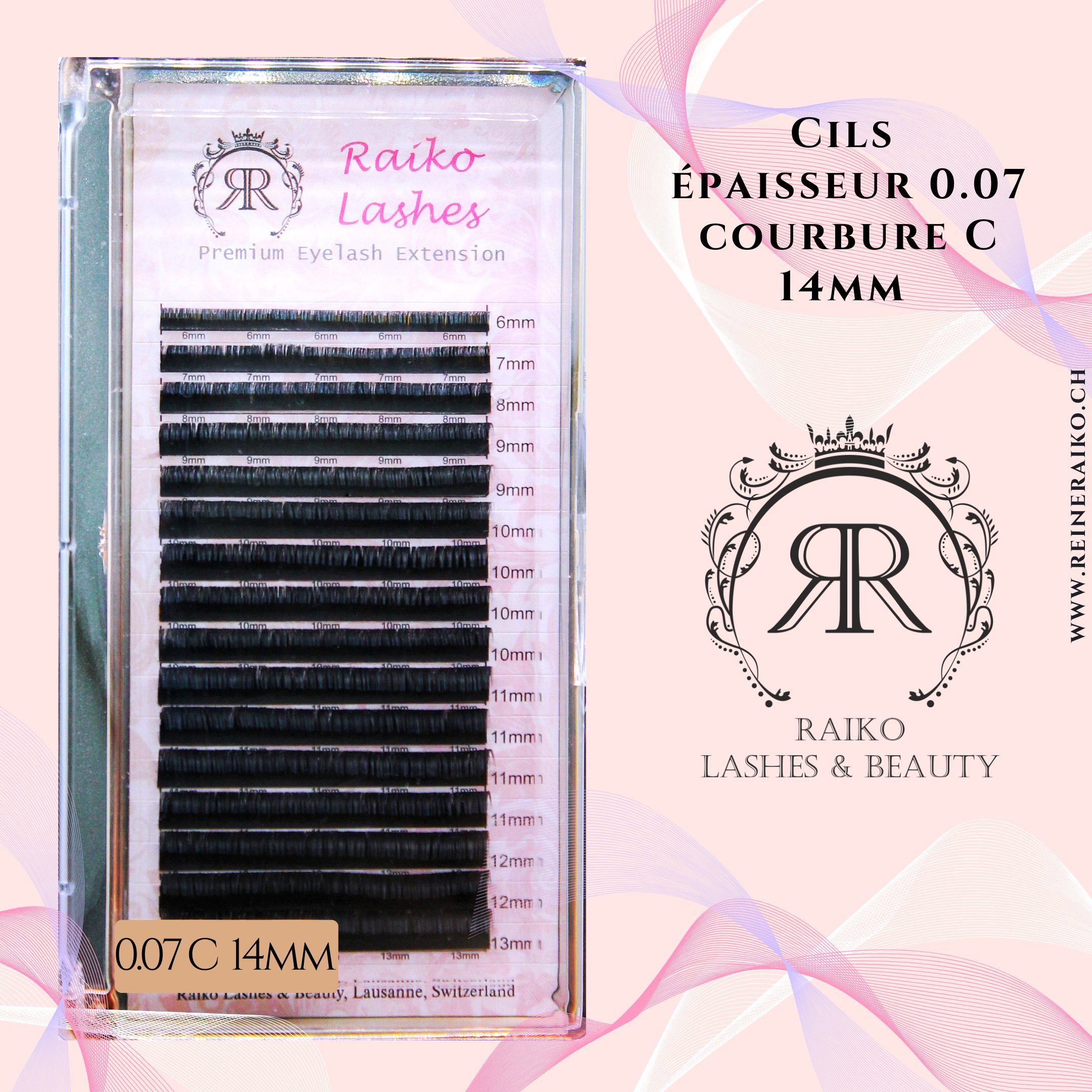 Cils Raiko Lashes Courbure C Epaisseur 0.07 Longueur 6, 7, 8, 9, 10, 11, 12, 13, 14, 15 mm – Image 3