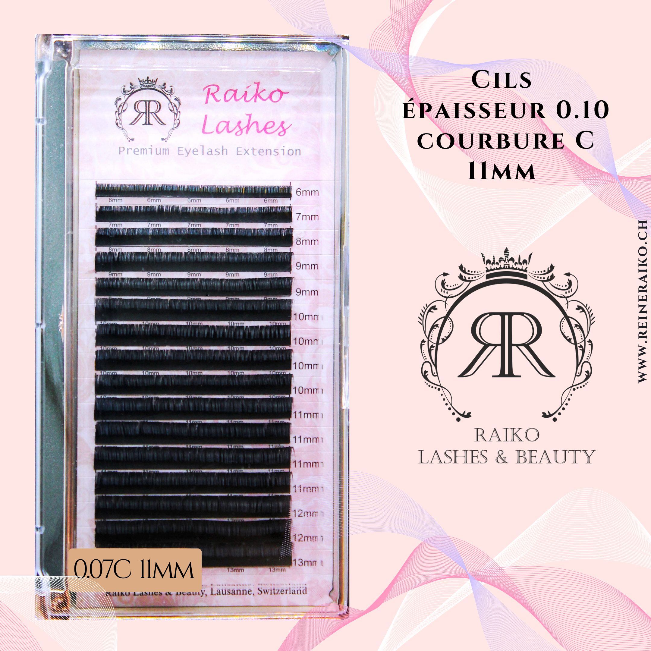 Cils Raiko Lashes Courbure C Epaisseur 0.07 Longueur 6, 7, 8, 9, 10, 11, 12, 13, 14, 15 mm – Image 6