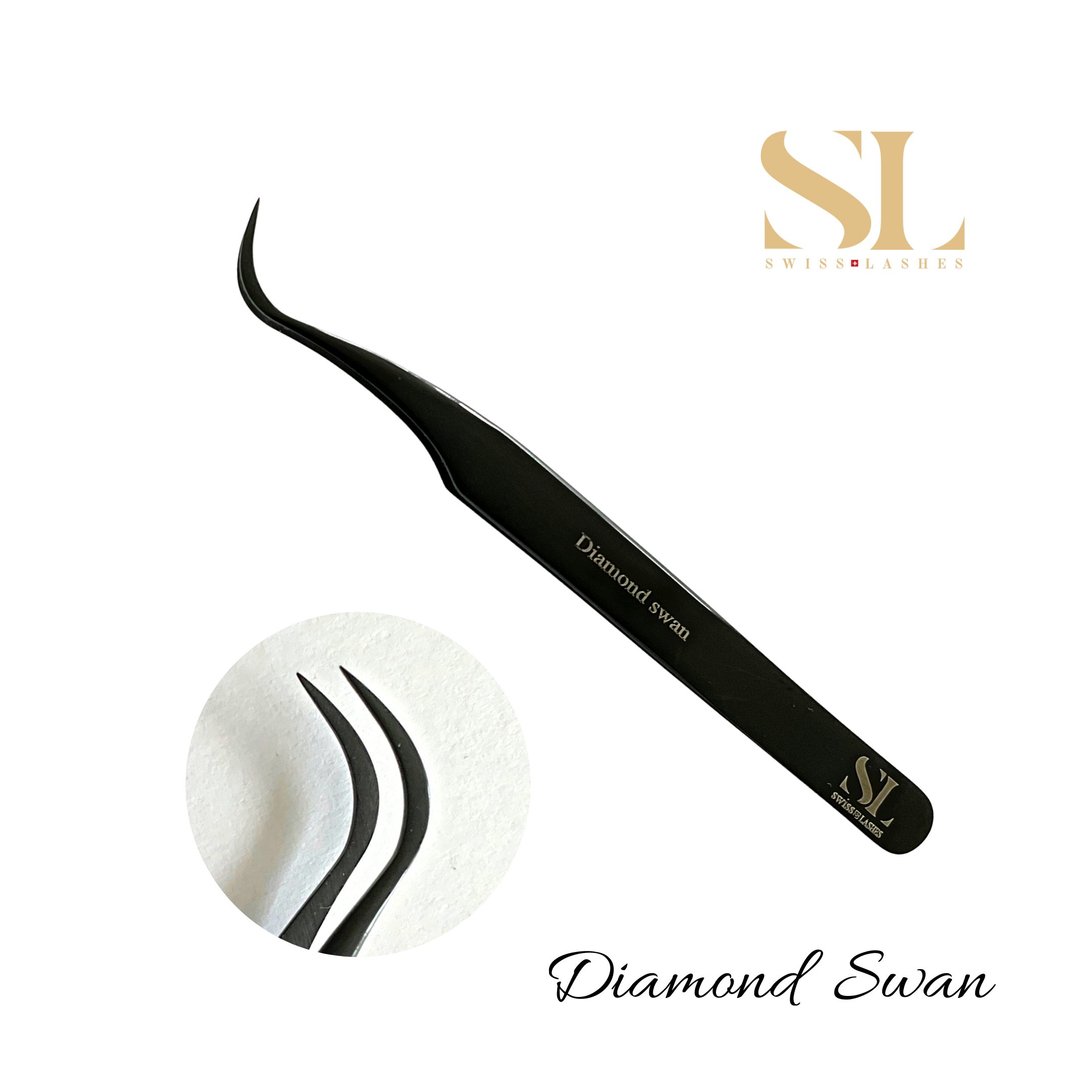PINCE courbée Volume DIAMOND SWAN Black Collection Swiss Lashes